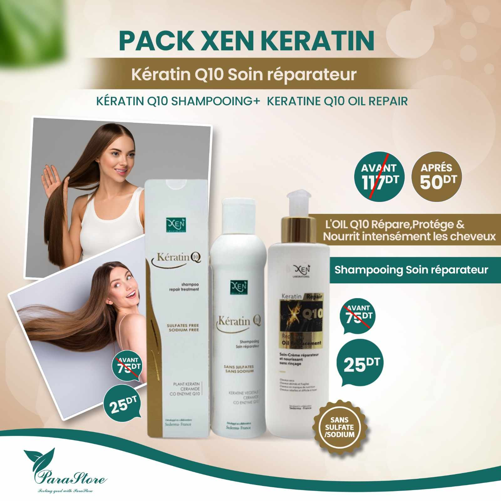 PACK XEN KERATIN Q10 SHAMPOING + OIL REPLACEMENT SPF 30+