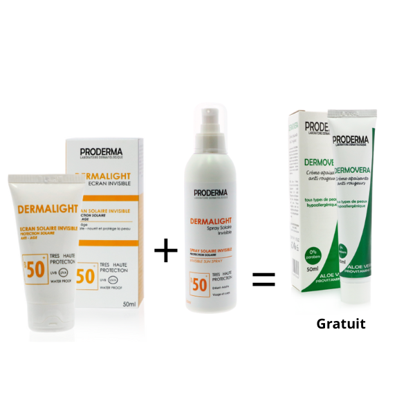 PRODERMA DERMALIGHT ECRAN INVISIBLE+SPRAY INVISIBLE= DERMOVERA GRATUIT