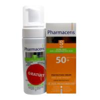 PHARMACERIS - S sun crème protectrice spf50+ peaux grasses t puri sebostatic mousse nettoyante 150 ml